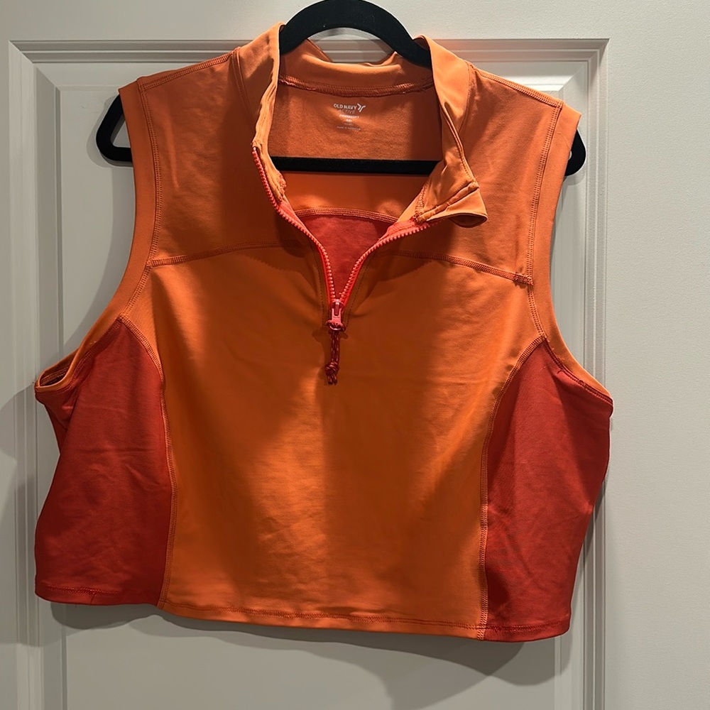 Old Navy Orange PowerSoft 1/2-Zip Sleeveless Cropped Top